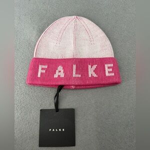 Falke Germany Beanie Hat Unisex Pink Ski Logo Merino Wool Blend Ribbed Sporty
